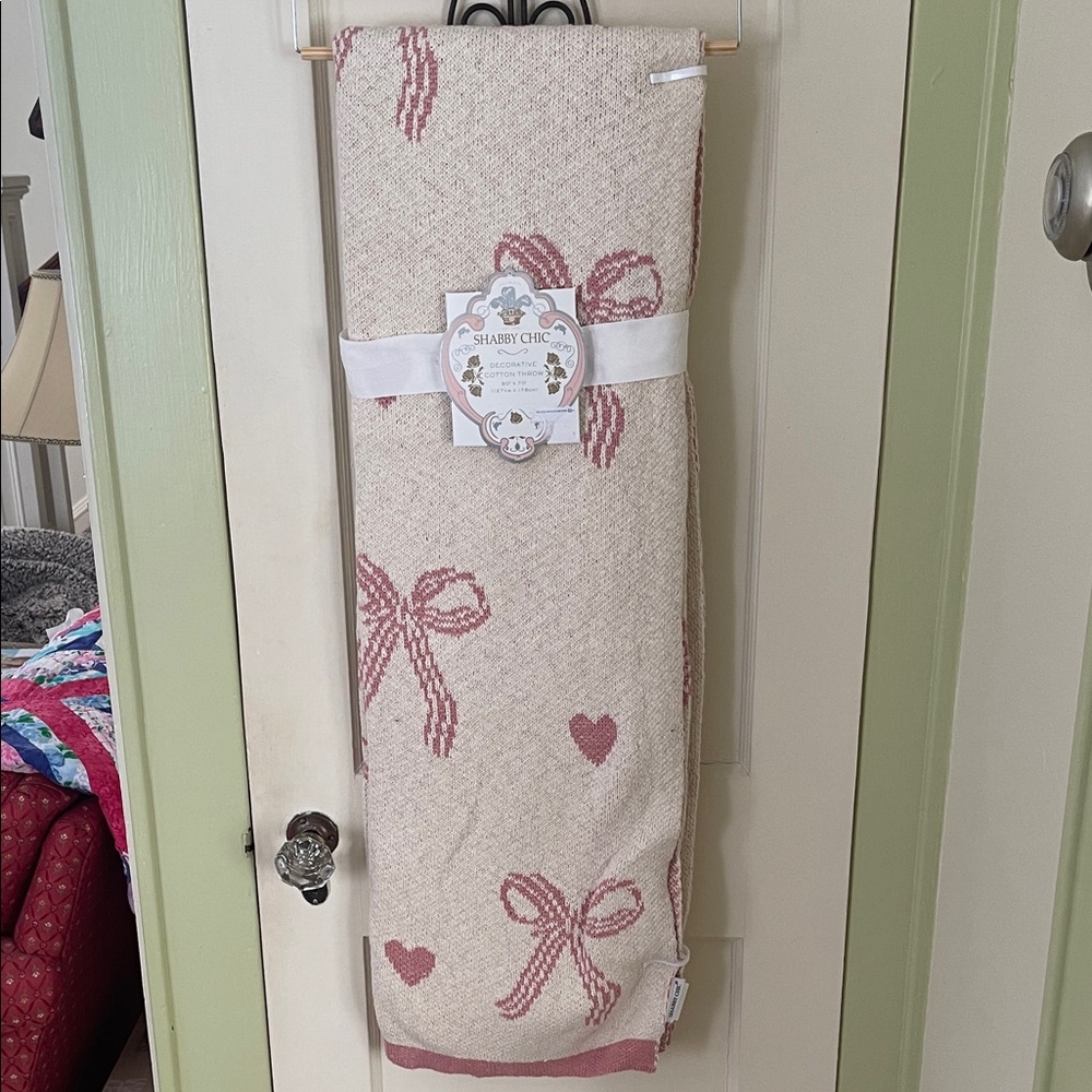 Shabby Chic Cream and Pink Throw Blanket